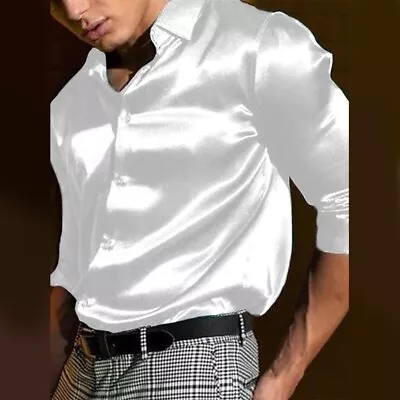 Stylistic Satin Silk Long Sleeve Dress Shirt For Men's Fashionable Look • £16.28