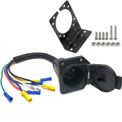 7 Way RV-Style Trailer Connector Socket With Wiring Harness And Mounting Bracket • $21.93