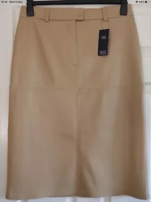 Marks And Spencer Sz 14 Skirt Beige Faux Leather Midi A Line Bnwt • £21.99