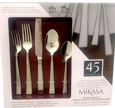 Mikasa Essex Satin 18/10 Stainless Steel 45-Piece Flatware Set. • $94.99