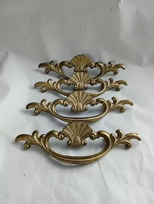 4 Antique Vintage Brass Drawer Pulls Handles Knobs • $25.50