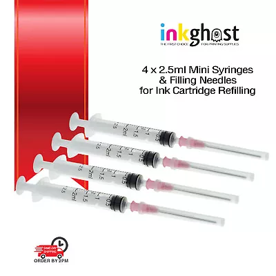 $6 • Buy 4 X 2.5ml Syringe For Ink Cartridges Refilling Syringes With 38mm Blunt Needle