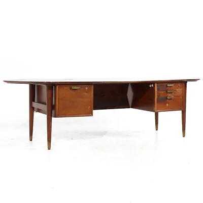 Standard Furniture Mid Century Walnut Boomerang Executive Desk • $5595