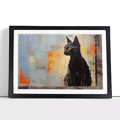 Egyptian Cat Gestural Framed Wall Art Poster Canvas Print Picture Home Painting • £14.95