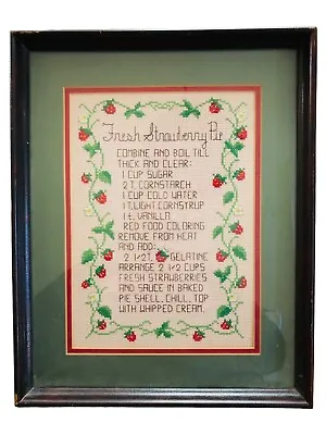 Needlepoint Embroidery Picture Framed Finished Vintage Fresh Strawberry Pie • $22