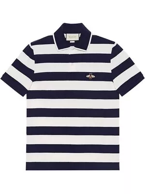 100% Authentic GUCCI White & Navy Striped Bee Appliqué Polo Shirt Size: XXL • $199.99