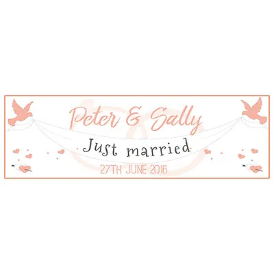 £3.85 • Buy 2 PERSONALISED 800mm X 297mm JUST MARRIED WEDDING BANNERS