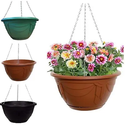 Venetian Hanging Planter Flower Basket Garden Plastic Plant Pot With Chain 32cm • £16.06