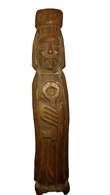 $49.99 • Buy Vintage Hand Carved Wood Figural King Holding A Key Primitive Wall Art 18 1/4 