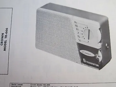 $6.50 • Buy Crown Tr-666 Transistor Radio Photofact