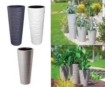 Round Tall Plant Pot Elegant Large Flower Indoor Outdoor Garden Planters Sahara • £19.99