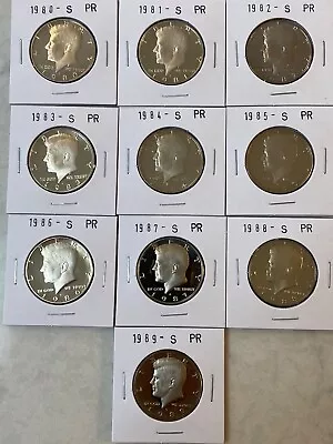 1980 To 1989 S Proof Kennedy Half Dollars Set Of 10 Coins Uncirculated • $30.25