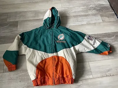 VTG Logo Athletic Miami Dolphins Jacket Men M Pro Line Quilted Winter 90's Logo • $69.99