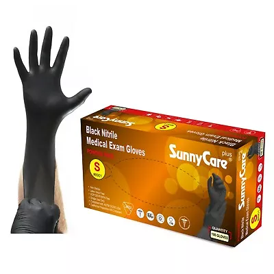 100 SunnyCare® 5Mil Black Nitrile Exam Gloves Powder Free (Non Vinyl Latex)  S • $10