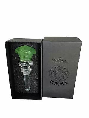 One Versace Green  Wine Bottle Stopper Satin Glass Medusa Double Sided • $49.99