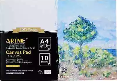 ARTME A4 Canvas Pad 10 Sheets / 280gsm / 100% Cotton / Triple Primed/  Acid Free • £6.99