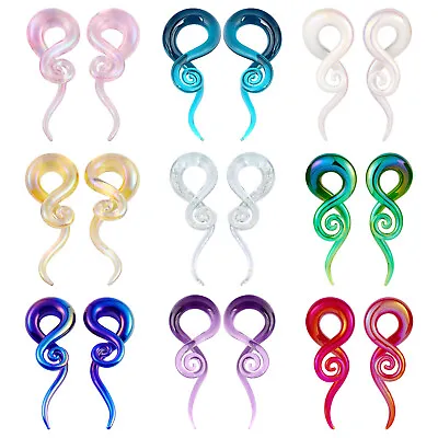 Pair Glass Ear Spiral Taper Plugs Ear Weight Hanger Gauges Twist Snail Earrings • $8.94