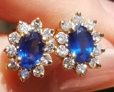 1.90TCW Gorgeous Vintage Sapphire Diamond Halo 14k Earrings • $375