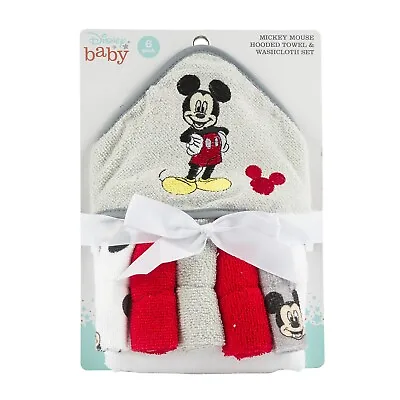 Cudlie Accessories Disney Baby MICKEY MOUSE Hooded Towel &Washcloth SET OF 6 • $15.49