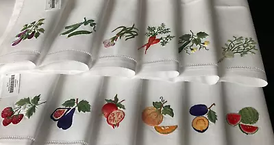 Vintage Hand Embroidered Fruits & Vegetables Set Of 12 Dinner Napkins • $240