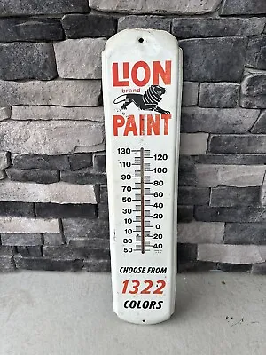 VINTAGE Lion Brand Paints ADVERTISING LARGE THERMOMETER SIGN 36” • $350