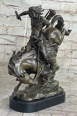 Bronze Sculpture Indian Chief Riding Horse With Axe Hot Cast Marble Base Decor • $234.50