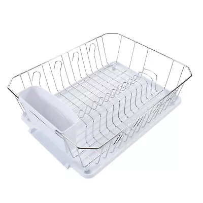 Chrome Iron 3 Piece Set Dish Rack In White Resists Moisture 17.5 X 14.5  X 5.25  • $15.53