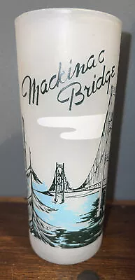 Vintage Mackinac Bridge Frosted Souvenir Glass 1950s Michigan Mackinaw Straits • $10