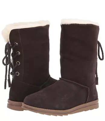 Muk Luks Suede Mid Winter Boots Ziggy Bordeaux Chocolate-Slip Resistant Size 7.5 • $34.99