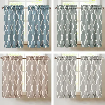 2 Panels Moroccan Tile Tier Kitchen Curtains Print Lattice Cafe Curtain • $13