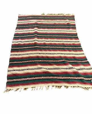 Mexican Falsa Blanket 44x78”Southwest Indian BlackPinkTealWhite Woven Textile • $20