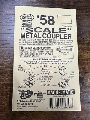 Kadee #58 HO Scale -  Scale  Metal Couplers With Gearboxes (2 Pairs) • $8