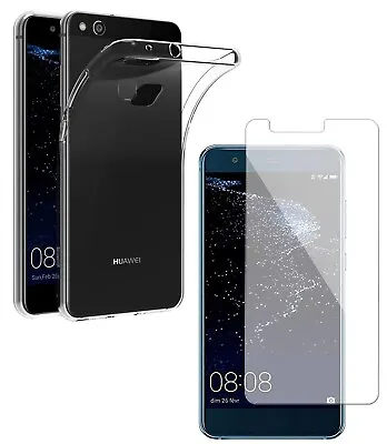 For HUAWEI P10 LITE TEMPERED GLASS SCREEN PROTECTOR + CLEAR SILICONE TPU CASE • £5.45