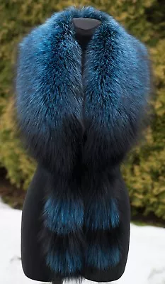 Platinum Saga Furs Ocean Wave Blue Silver Fox Fur 67  Shoulder Wrap Stole Scarf • $278.39