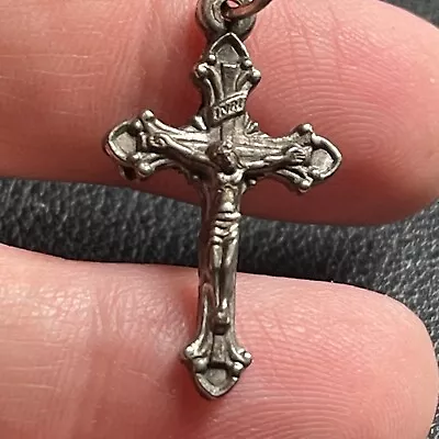 Vintage Amazing Small Old Brass Italy INIR Jesus Cross Crucifix Pendant • $14.99