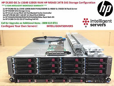 £1995 • Buy HP DL360 G6 2x L5640 128GB RAM HP MSA60 24TB SAS Storage Configuration 