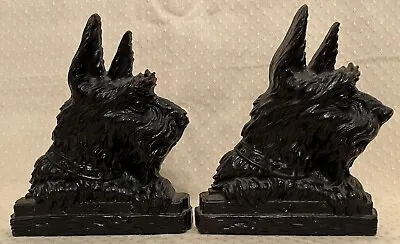 Vintage Scottie Dog Scottish Terrier Pair Bookends Syroco Wood Black Painted • $9.99
