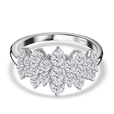 TJC 1.25ct Moissanite Cluster Ring For Women In Platinum Over Silver • £46.99