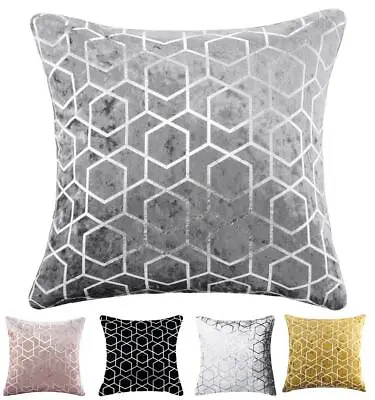 £3.99 • Buy Metallic Geometric Luxury Crushed Velvet Silver Sparkle Cushion Cover In 3 Sizes