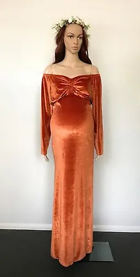 $50 • Buy Copper Off Shoulder Velvet Maternity Dress Gown - Photo Shoot - Pregnant - Rust