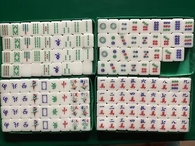 Vintage Mahjong Set Mah-Jong In Case 5 Missing Tiles Green-white Base For Spares • £21.99