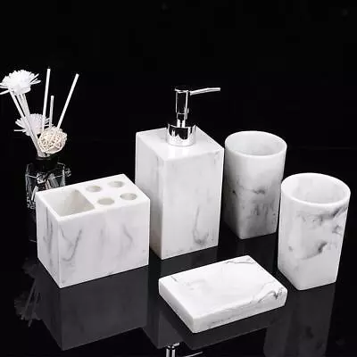 5pack Bath Bathroom Accessories Set Marble Resin Toothbrush Holder Soap Dish • $92.13