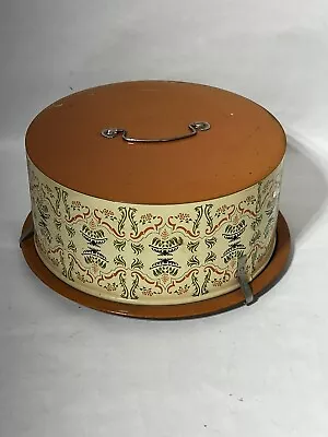 $24.99 • Buy Vintage Decoware Orange Green Pattern Tin Cake Carrier
