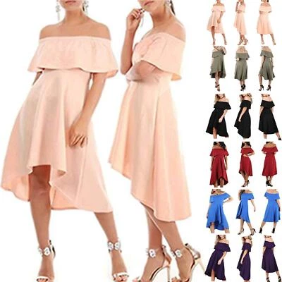 £11.99 • Buy Womens Ladies Peplum Frill Off Shoulder High Low Flared Midi Swing Skater Dress