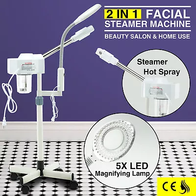 New 2In1 Hot Ozone Facial Steamer 5xLED Magnifying Lamp Face Skin Care SpaBeauty • $75.99