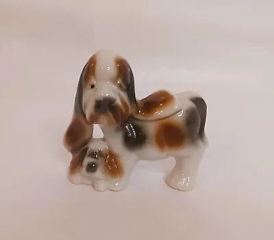 Vintage Porcelain Basset Hound Dog With Puppy Figurine Japan Rare HTF • $15
