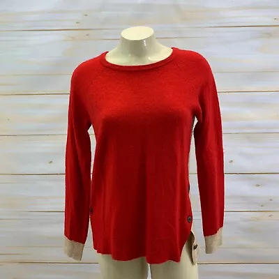 J Crew Side Button Elbow Patch Sweater Medium Wool Bl Red Beige Colorblock B104 • $10.39