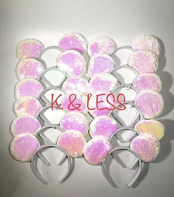 12pc Minnie Mickey Mouse Ear Headbands White/Rainbow Scale Party Favor Birthday  • $14.90