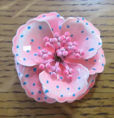 Vtg Enamel Flower Power Metal Pin Brooch Pink Blue Spotted Pastel Unusual Dots • $20