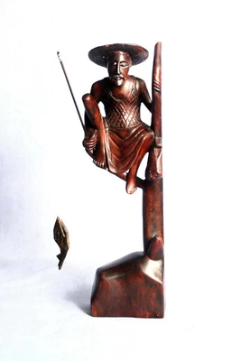 £96.04 • Buy Fisherman Wood Hand Carving Ornament Garden Outdoor Indoor Statue Free Shipping